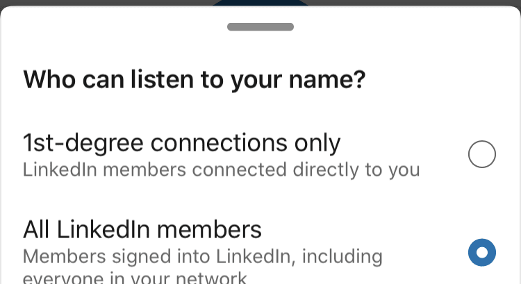 LinkedIn Learning – select who can listen to your name